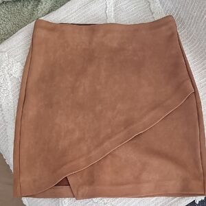 Dynamite Faux-Suede Wrap Mini Skirt in Tan